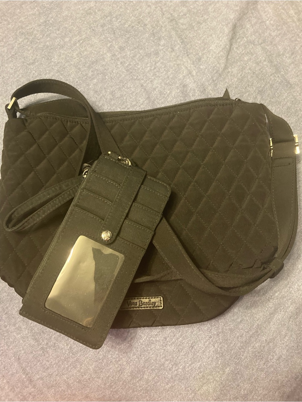 Vera Bradley Black Quilted Shoulder Crossbody with Cardholder